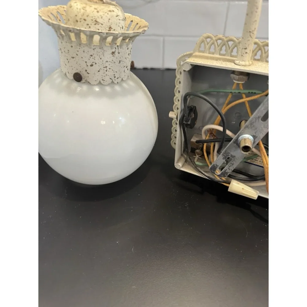 Vintage White Metal Double Light Wall Sconce Fixture With 110 Outlet‎ Boho Retro